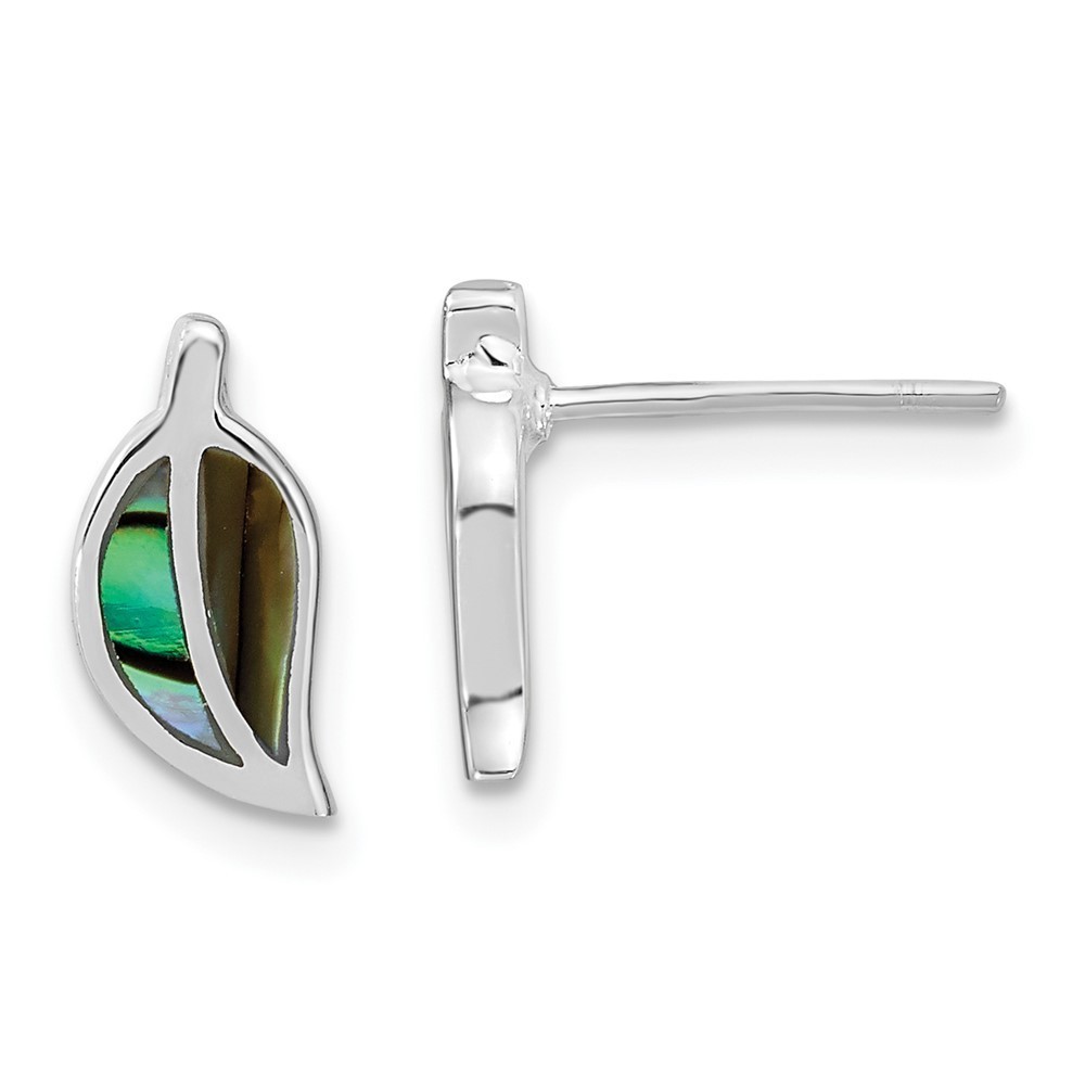 925 Sterling Silver RH-plated Abalone Leaf Post Earrings